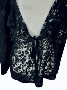 Sheer Floral AMBER SHU Tie Ruffled Cardigan Top Shirt Illusion Boho Gothic Emo